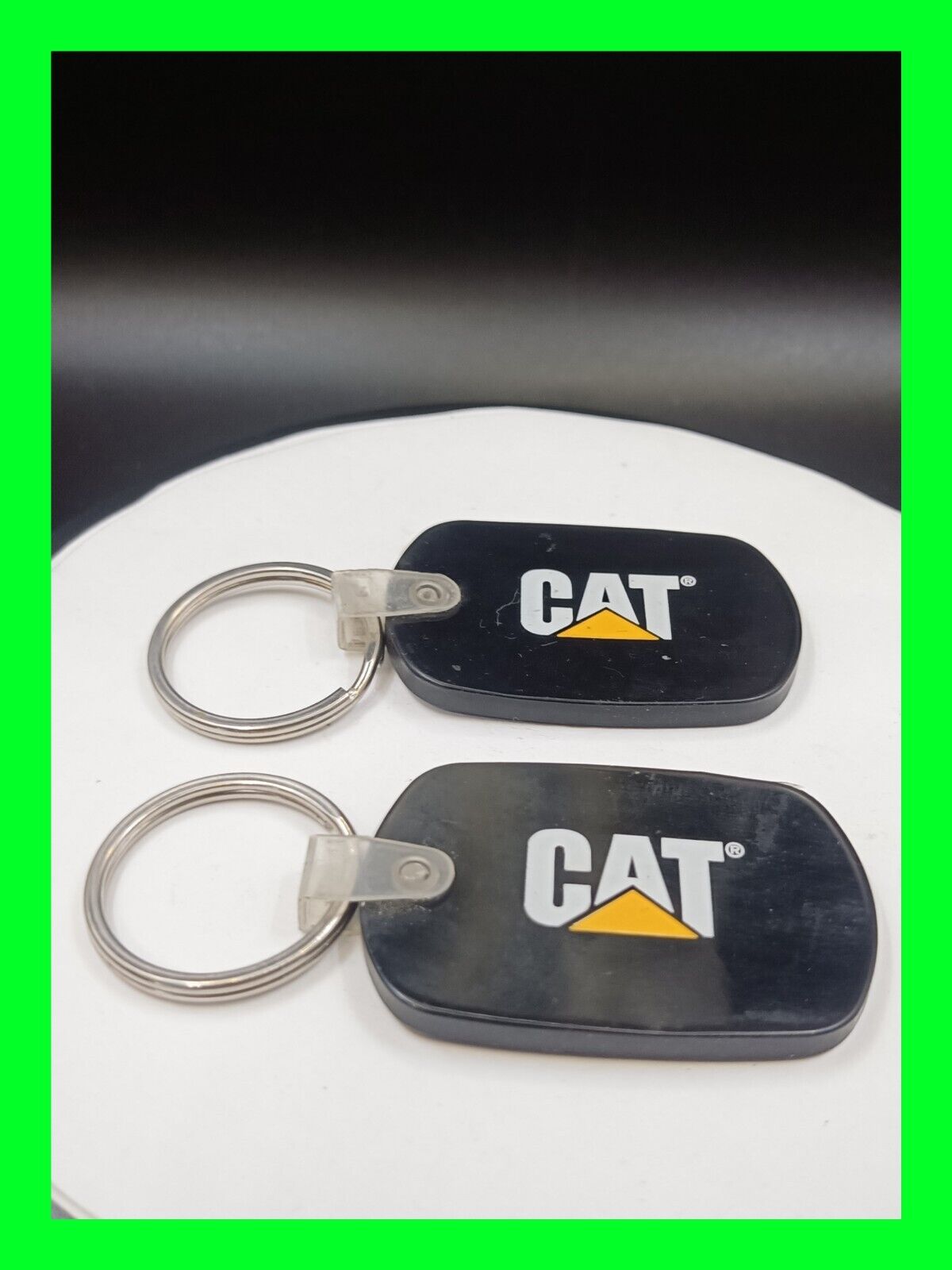 2x Caterpillar CAT Equipment Black Soft Vinyl Keychain Key Ring Fob