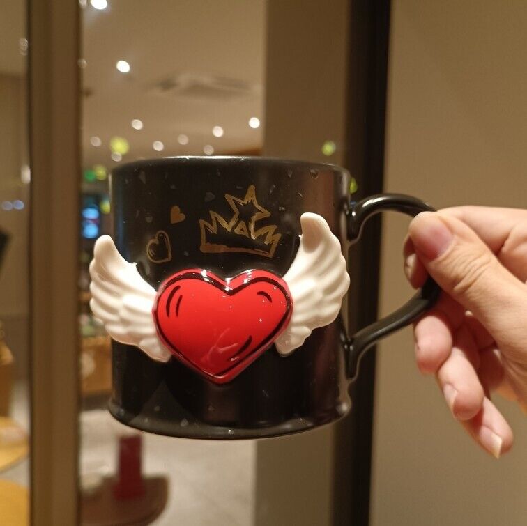 New 2022 China Starbucks Valentine\'s Day Love Heart-shaped Wing 12oz Ceramic Mug