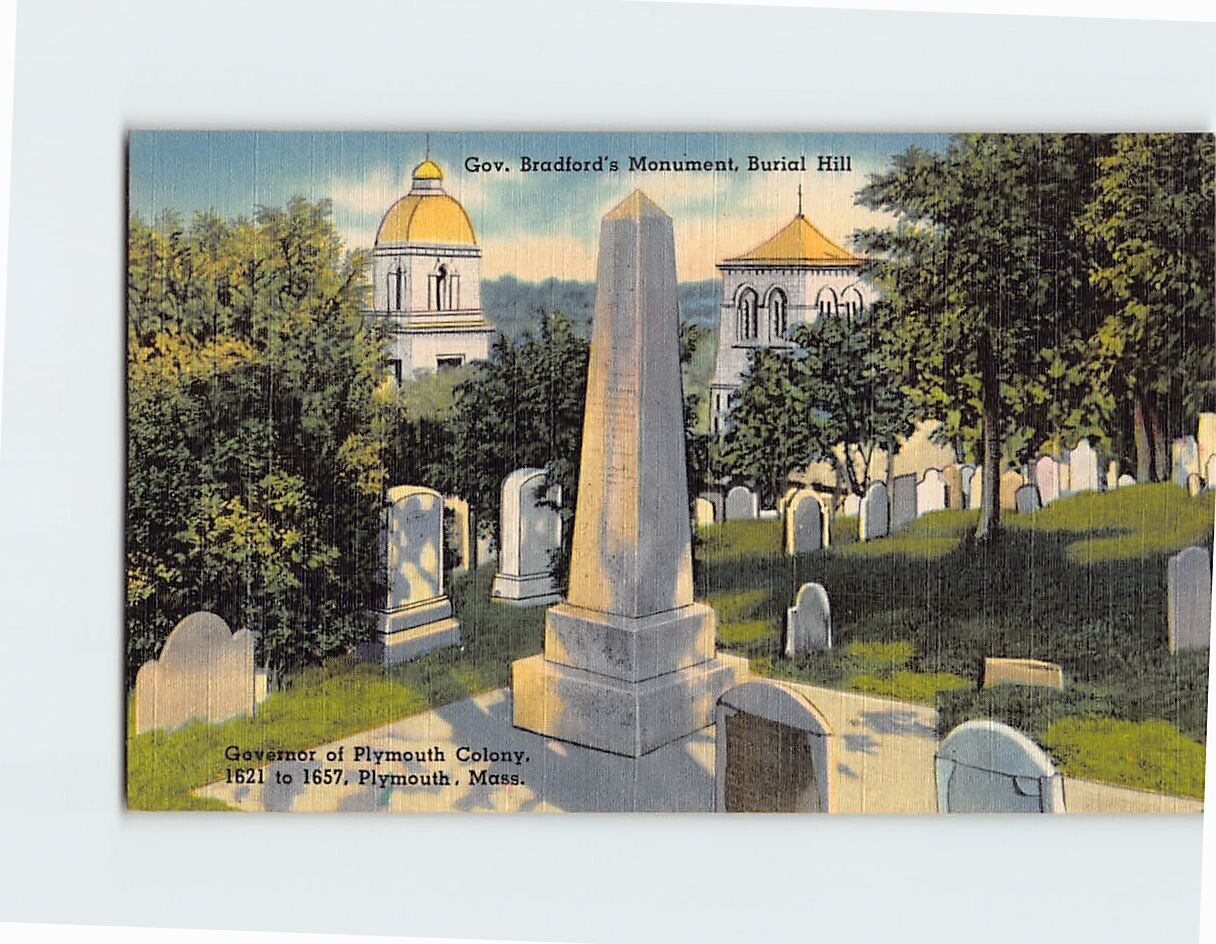 Postcard Gov. Bradford\'s Monument Burial Hill Plymouth Massachusetts USA