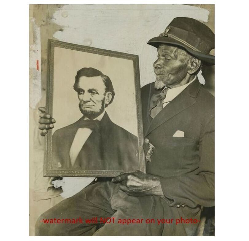Black Civil War Soldier PHOTO Union Veteran Holds Abraham Lincoln Portrait Photo