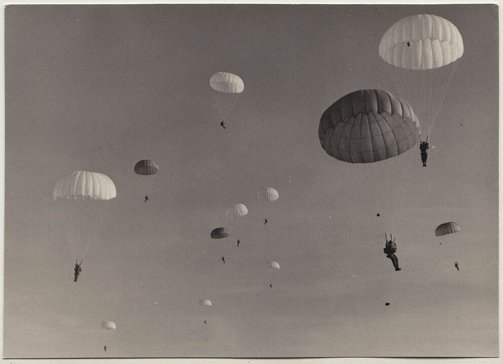 Original 1950s abstract parachuters, beautiful print on Agfa paper