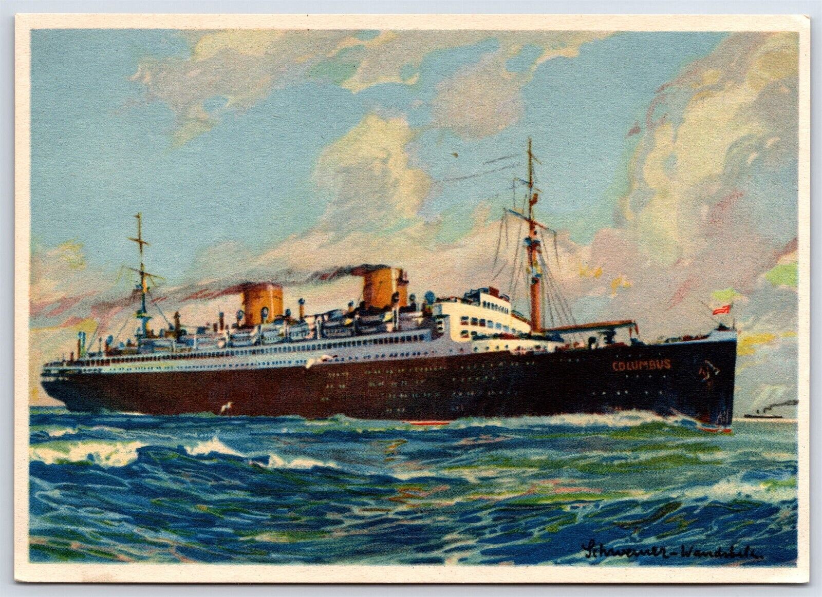 Postcard SS Columbus Steamer Ship Norddeutscher Lloyd Bremen Cruise Line V23