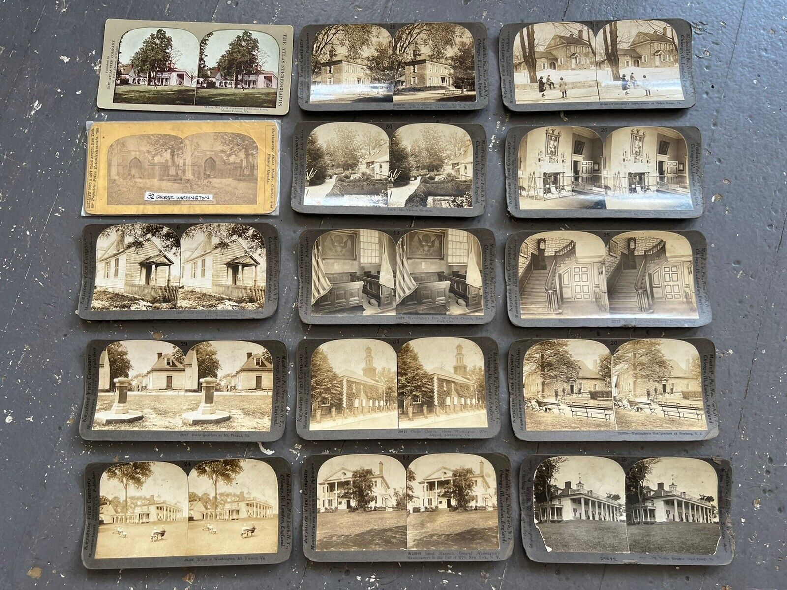 15 Vintage Stereoview Cards of George Washington and Mount Vernon - Keystone