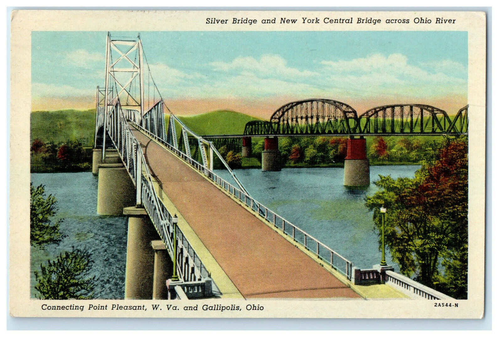 c1920s Silver and New York Central Bridge Gallipolis Ohio OH Postcard