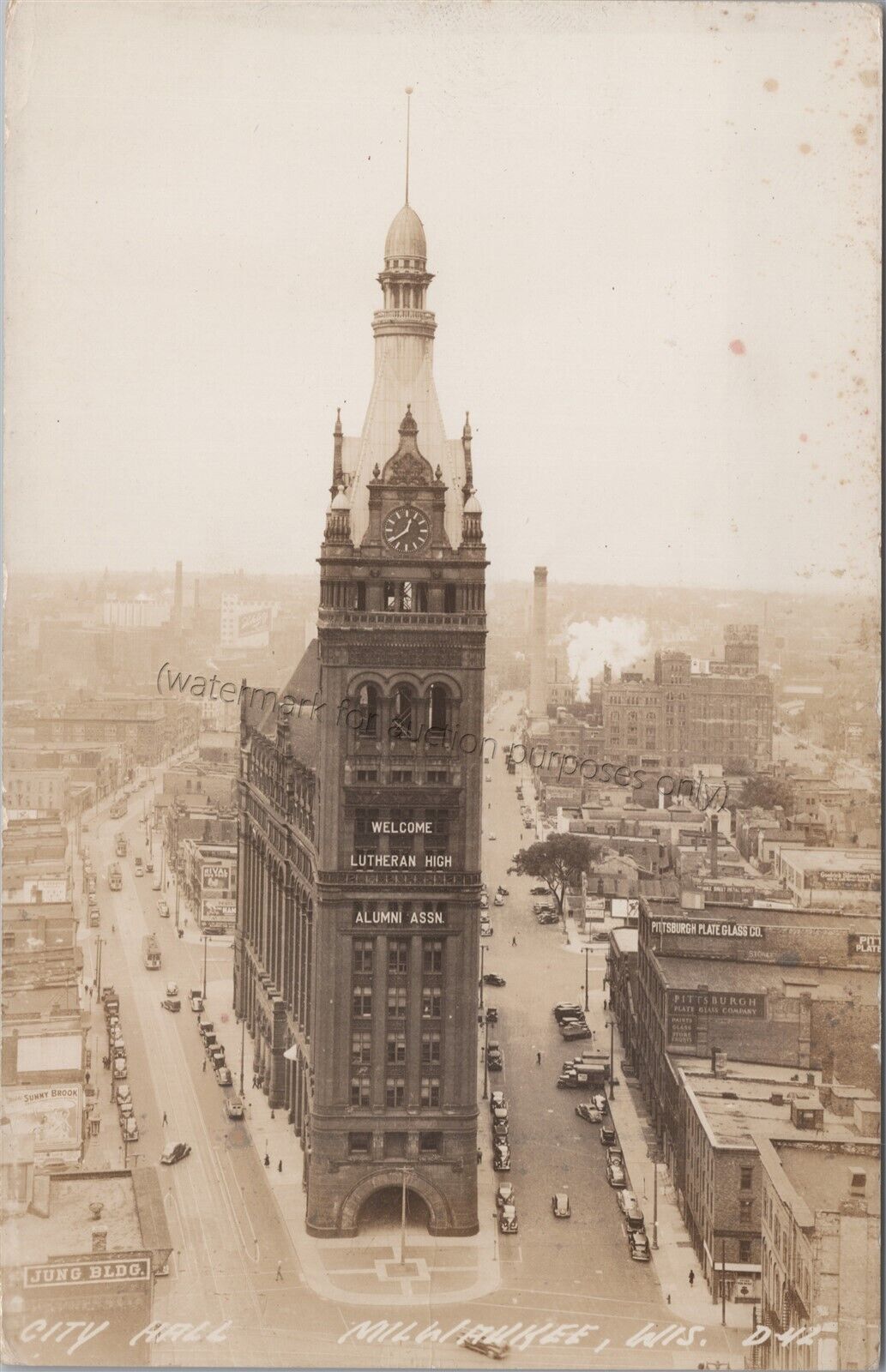 Milwaukee, WI: RPPC City Hall, vintage Wisconsin Real Photo Postcard