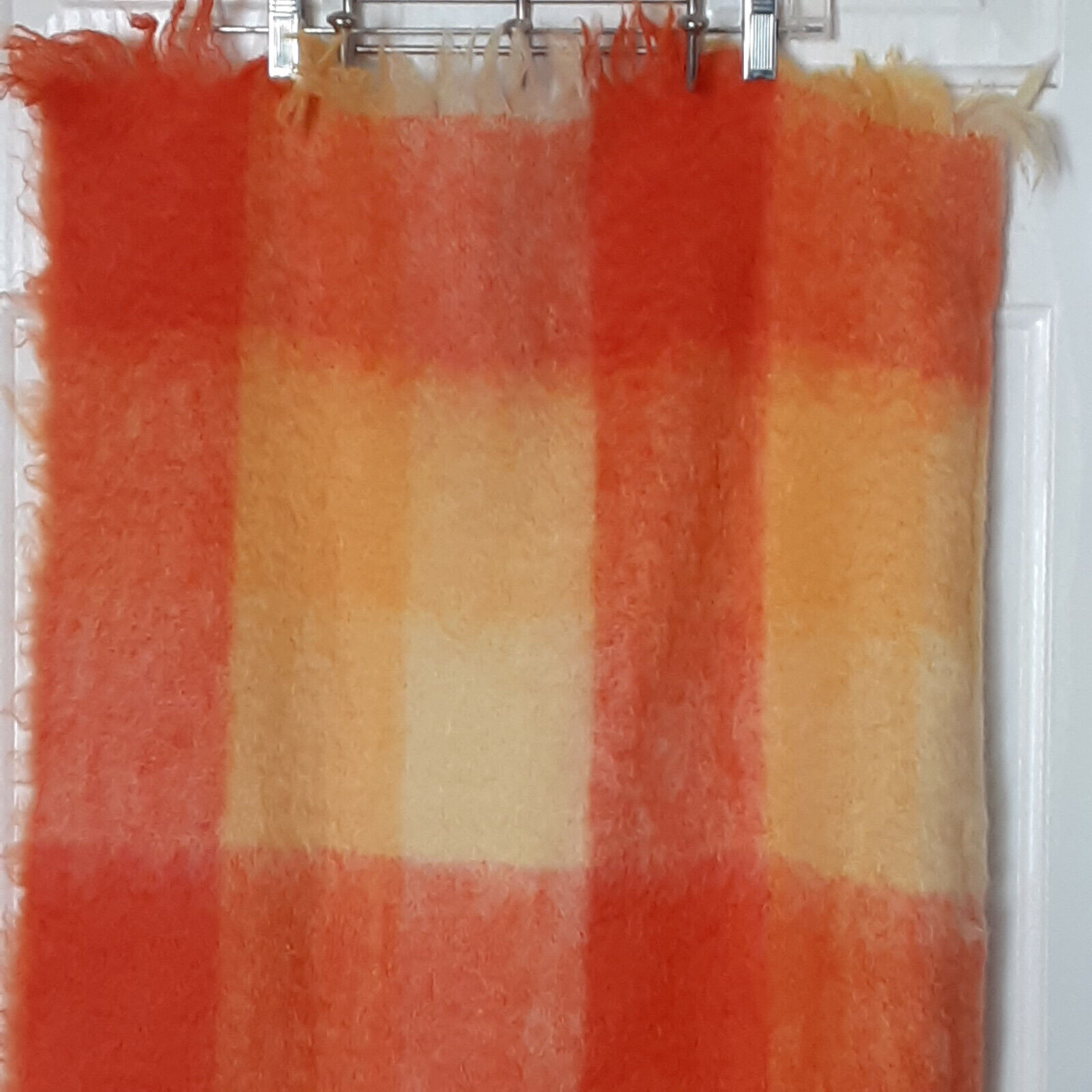 Glen Cree 100% Mohair Made In Scotland Orange Yellow Plaid Lap Blanket  72 x 44