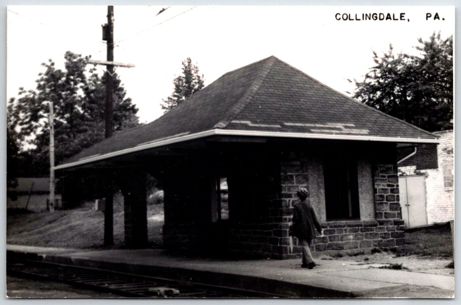 RPPC Collingdale PA Pennsylvania train depot postcard unposted real photo