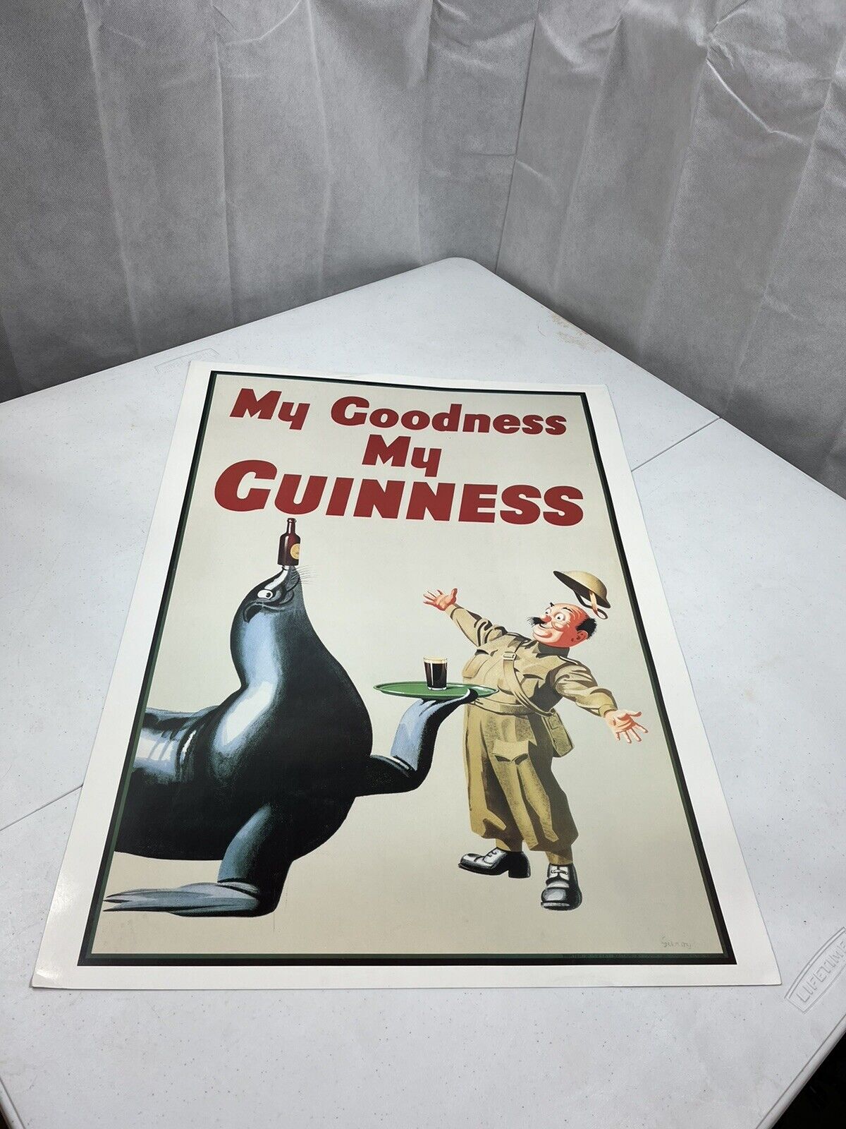 My Goodness My Guinness Beer Poster with Seal Serving Soldier 27” X 20”