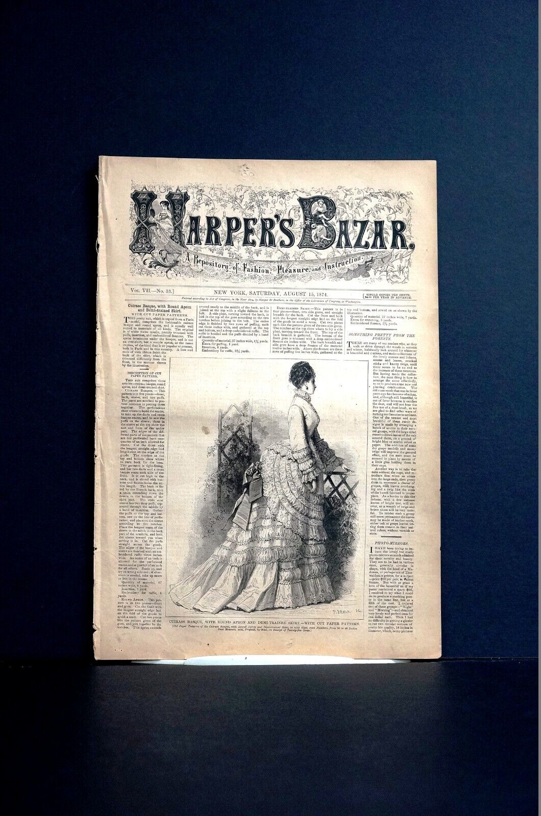 Harper\'s Bazar Newspaper 8-15-1874 LADIES VICTORIAN LADIES DRESSES FASHION