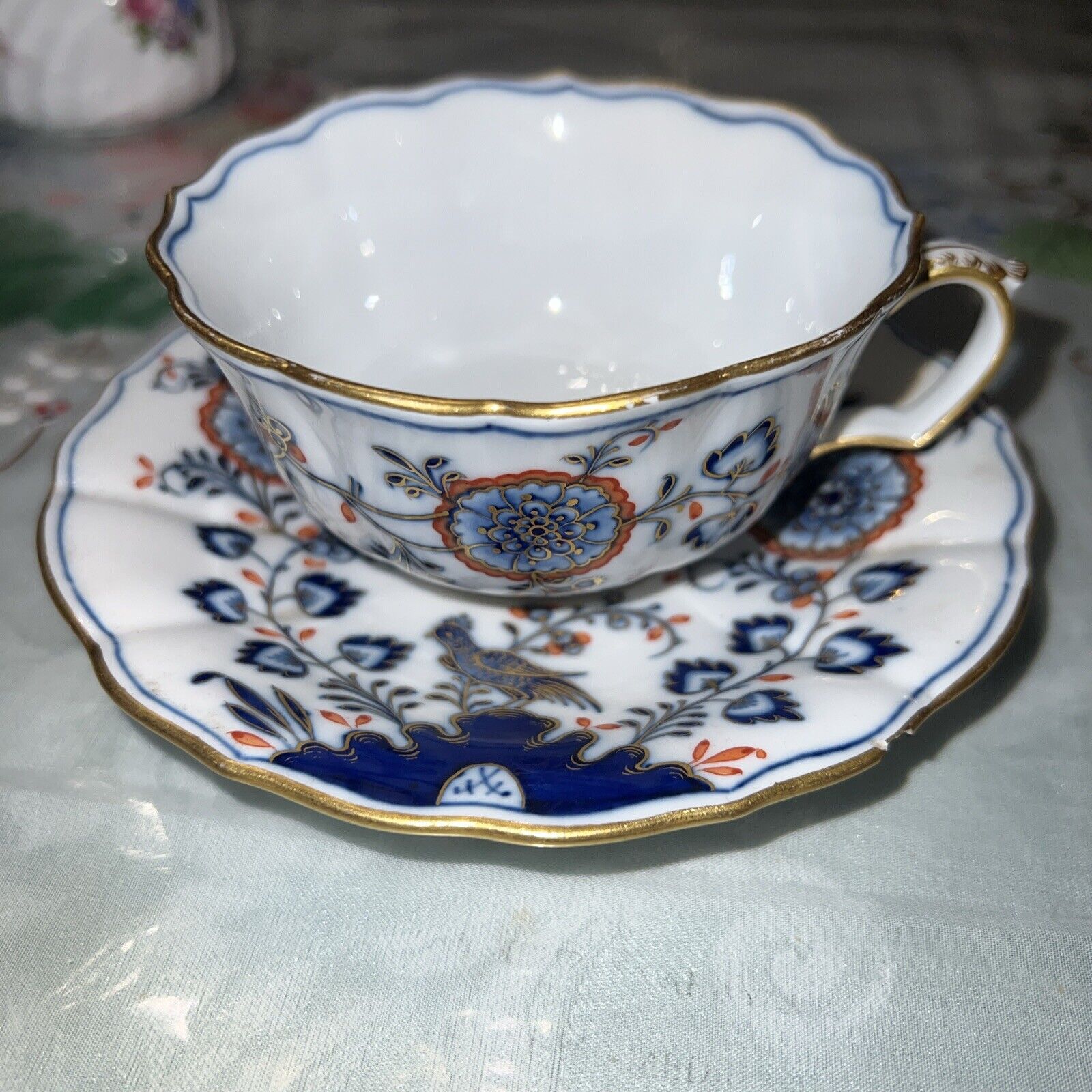 Rare Antique Meissen Porcelain Hand Painted Cup & Saucer .