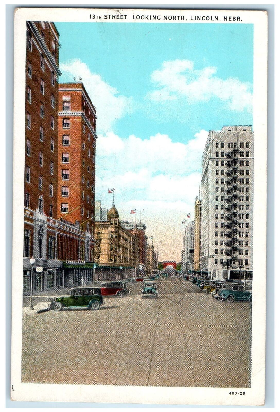 c1940s 13th Street Looking North Buildings Scene Lincoln Nebraska NE Postcard