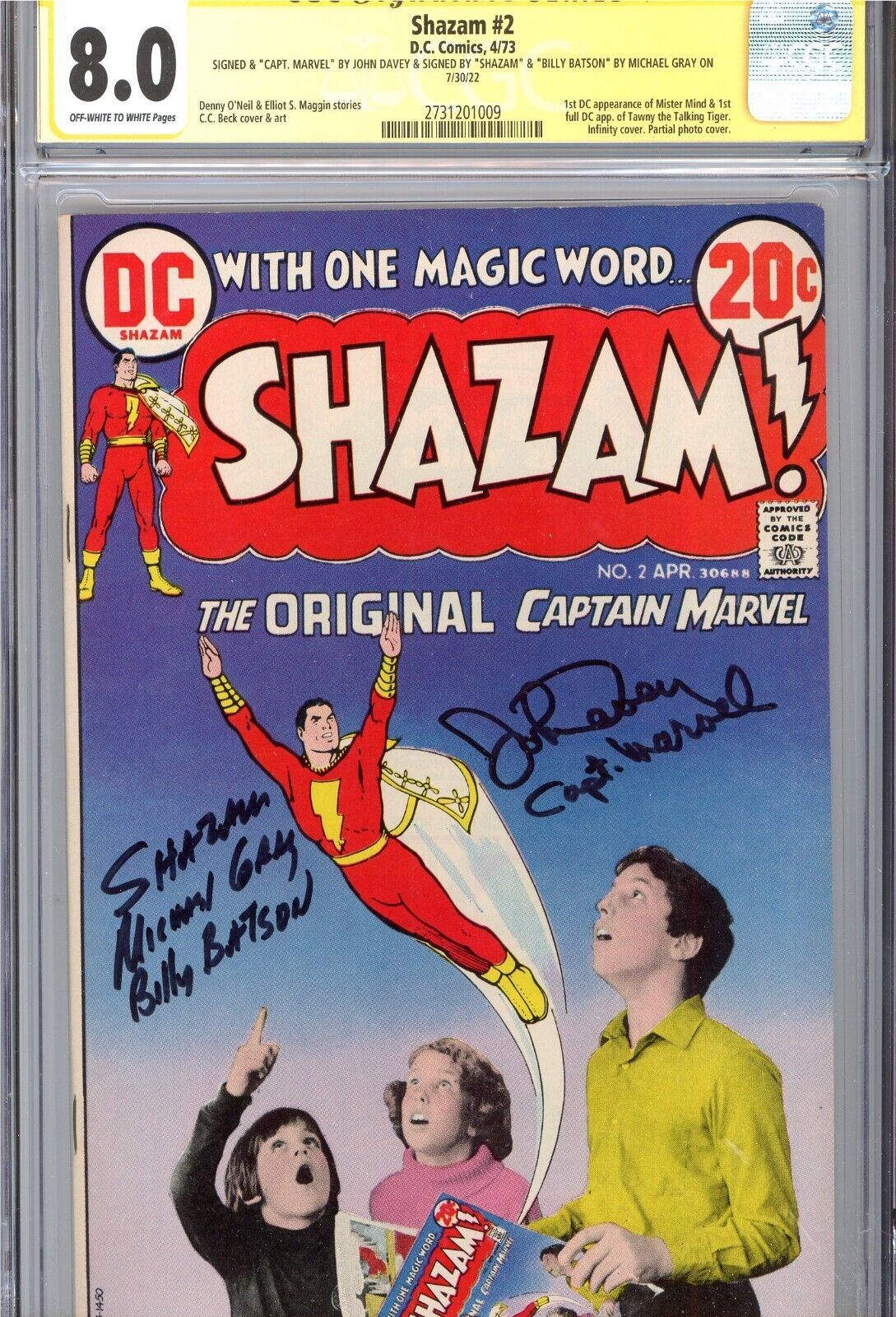 SHAZAM #2 (1973) Authentic Hand-Signed JOHN DAVEY & MICHAEL GRAY (CGC SS 8.0)