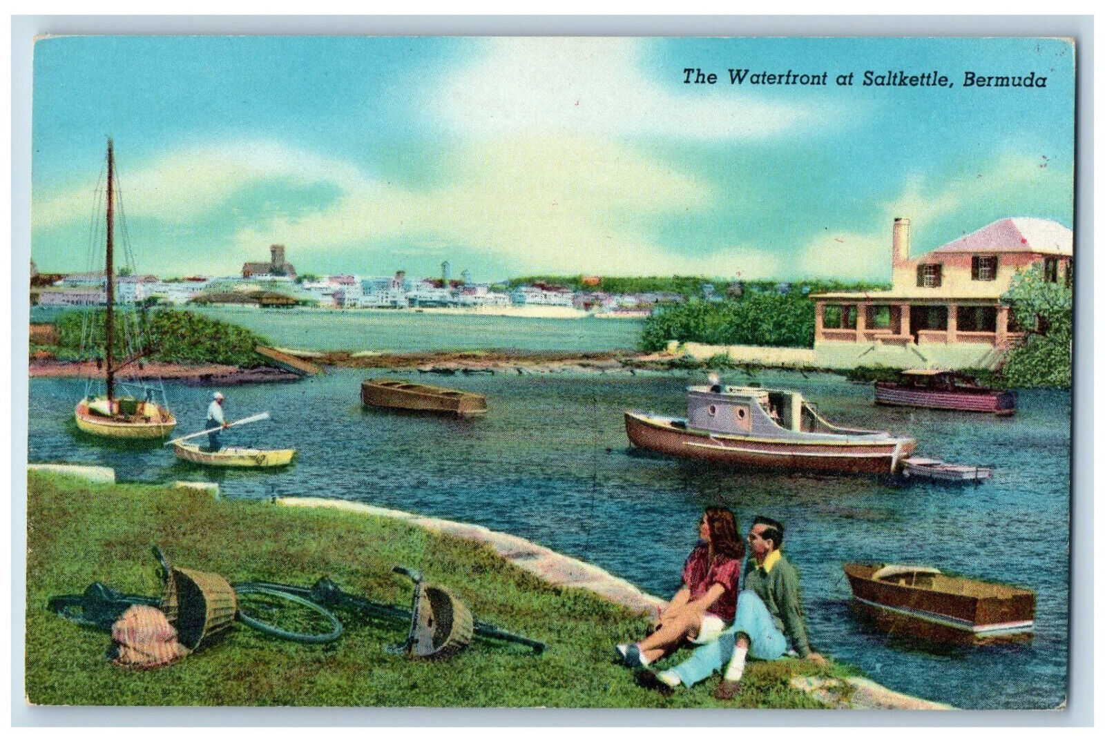 Bermuda Postcard The Waterfront at Saltkettle c1950's Vintage Unposted