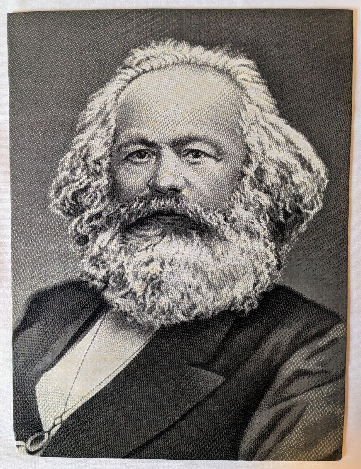 Silk Woven Portrait of Philosopher and Socialist Revolutionary KARL MARX Vintage