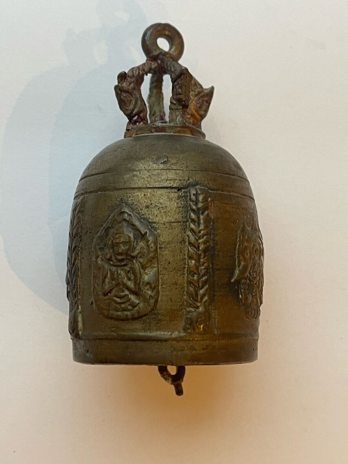 Antique Thai Temple Brass Bell With Elephants and Hanuman
