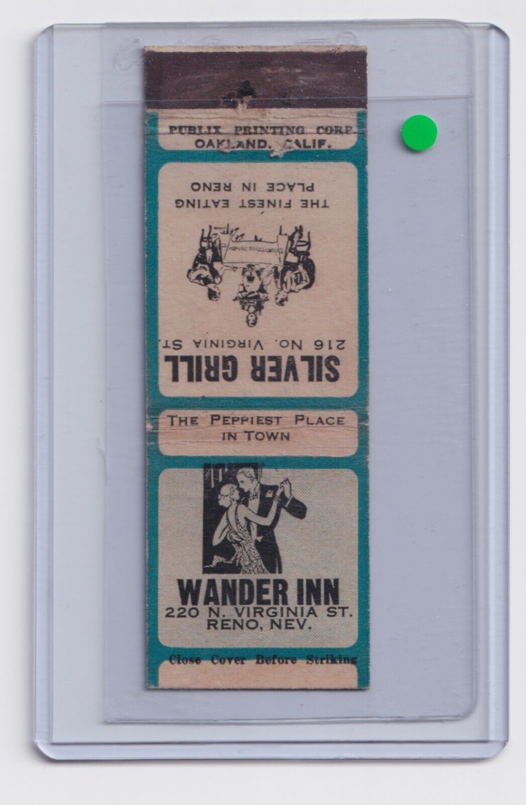WANDER INN CLUB - 1936 Rare Gaming matchcover - Downtown Reno, Nevada