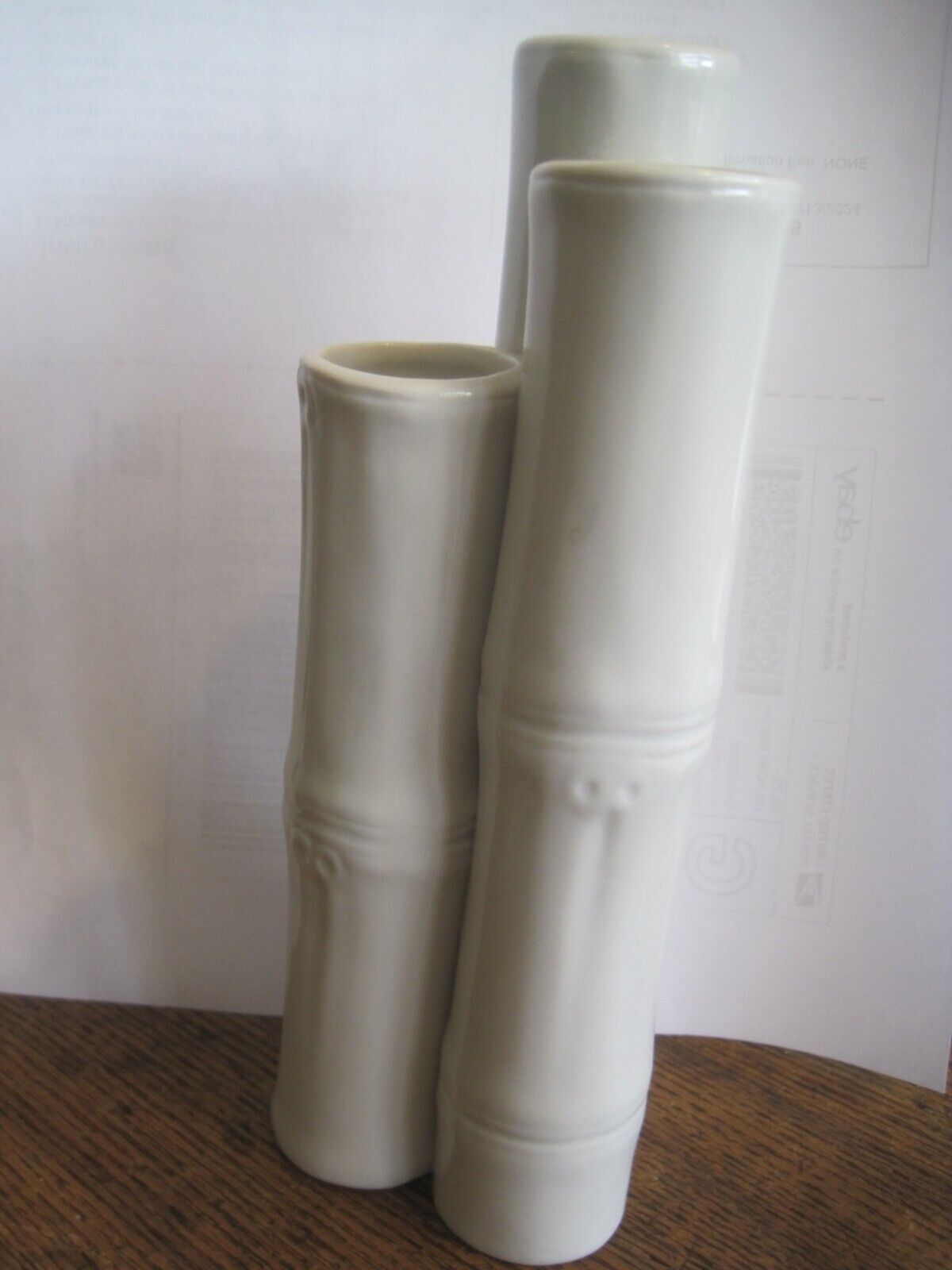 Vintage SHAFFORD WHITE PORCELAIN Bamboo Tri-Vase- Made in Japan
