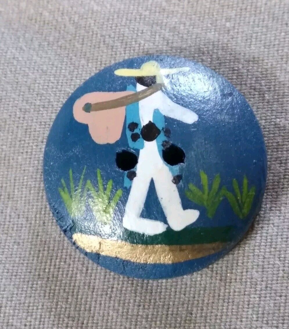 Neat Vintage Mexican Farmer Painted Wood Button.