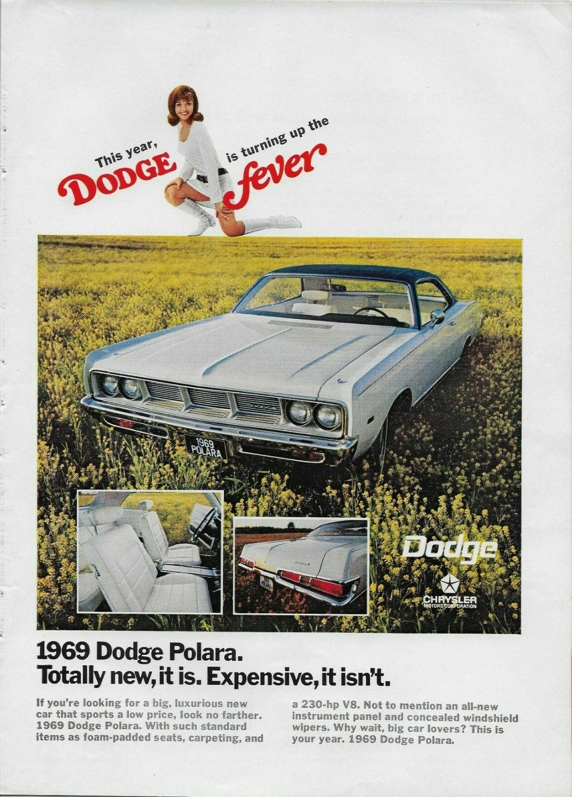 1968 1969 Dodge Polara White Go Go Boots Girl Fever Original Vintage Print Ad