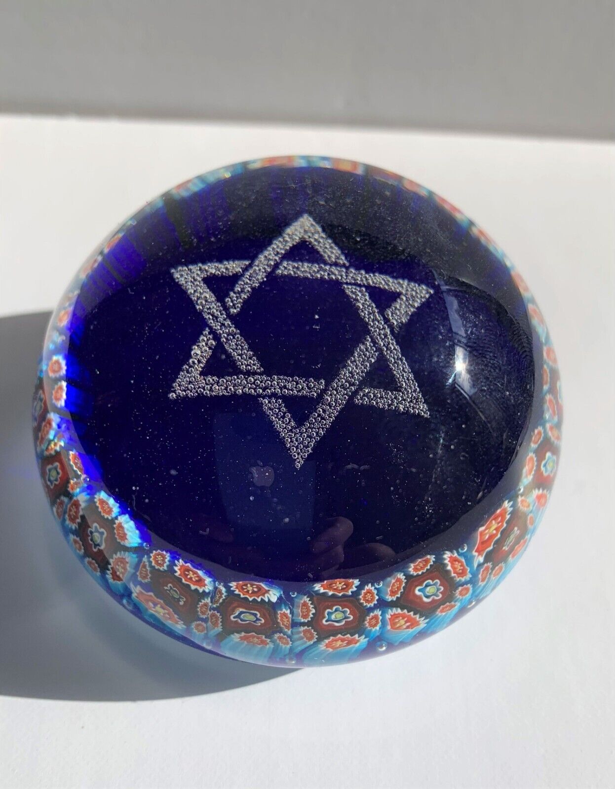 Judaica 20th Century Vintage Star of David Cobalt Blue Murano Glass Paperweight