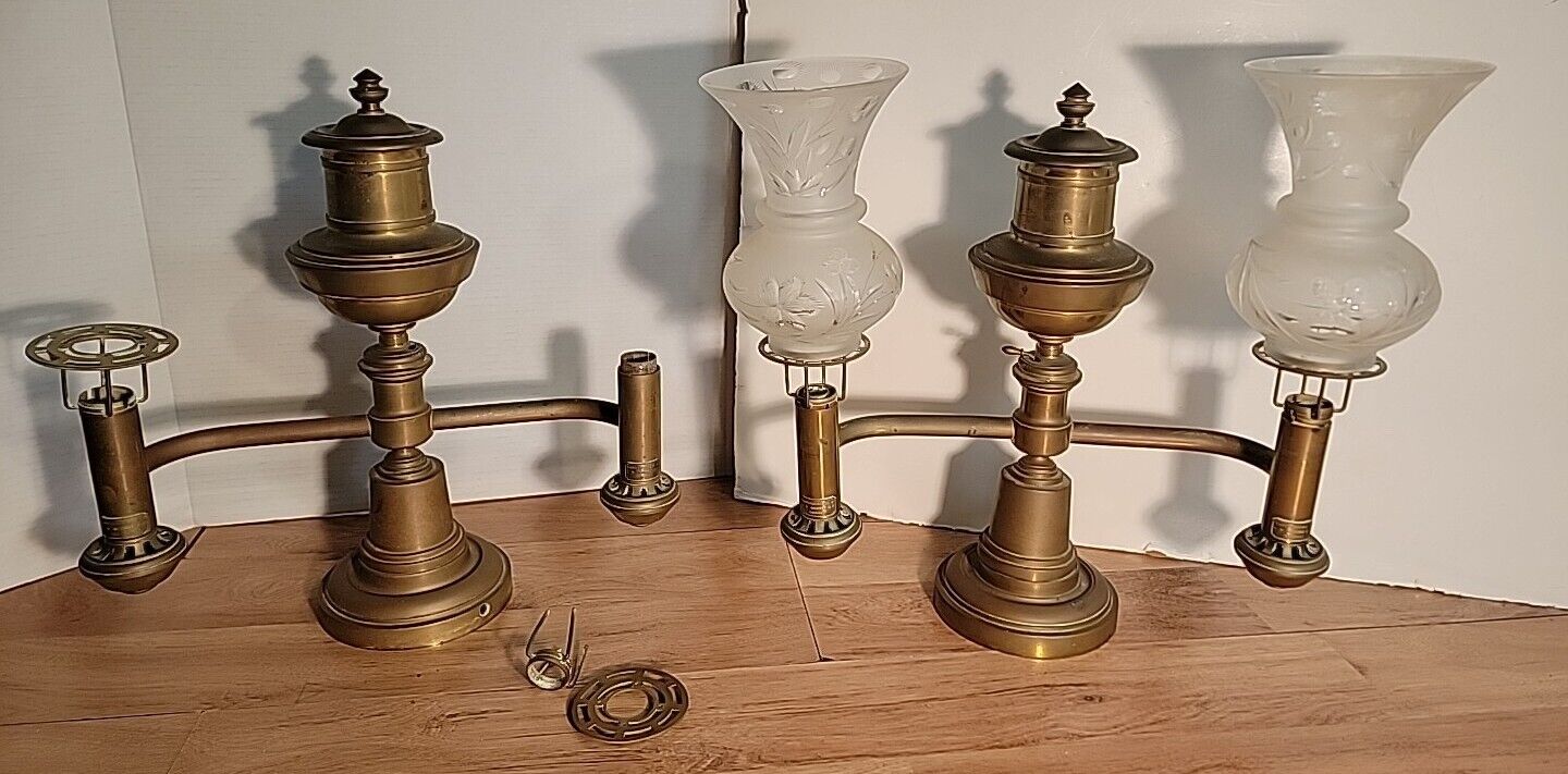 Antique Pair of H. N. Hooper & Co. Boston Argand Lamps for Parts / Restoration