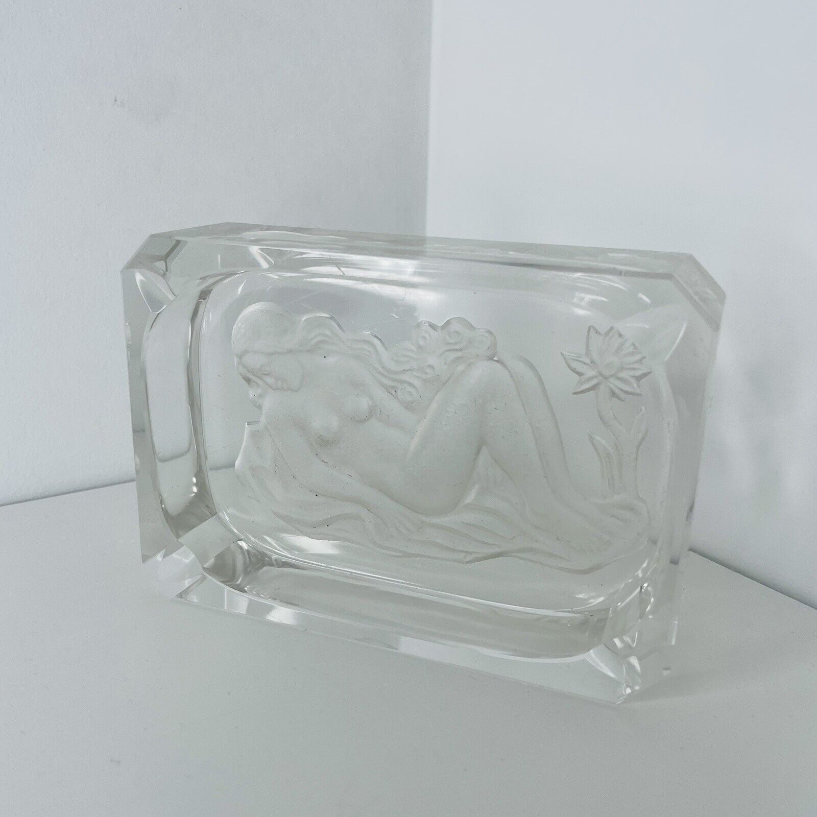 Vintage Pressed Molded Glass Empty Pocket / Ashtray - Art Nouveau
