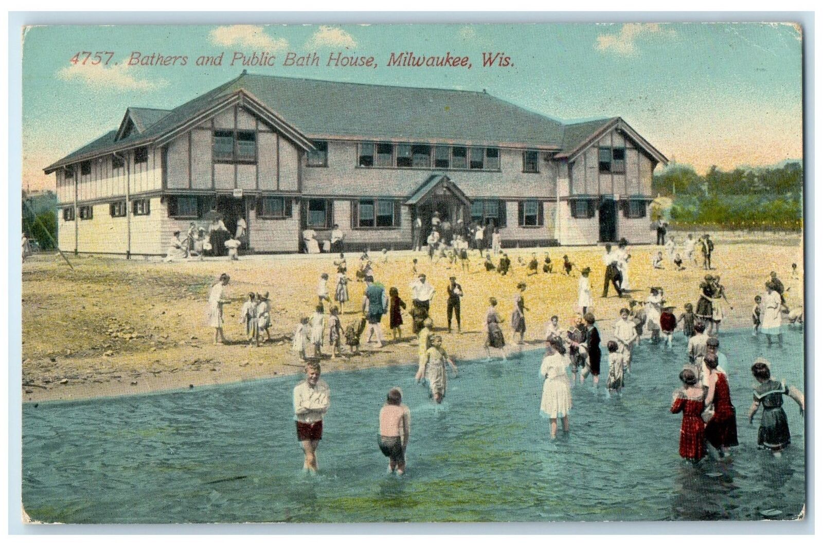 c1910\'s Bathers And Public Bath House Exterior Milwaukee Wisconsin WI Postcard