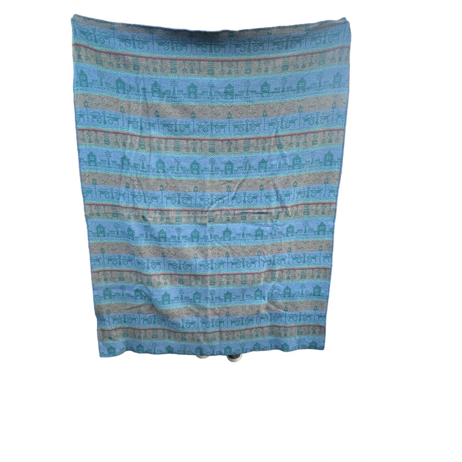 Woolrich Vintage Blue Rustic Striped Cabin Camp Throw Blanket