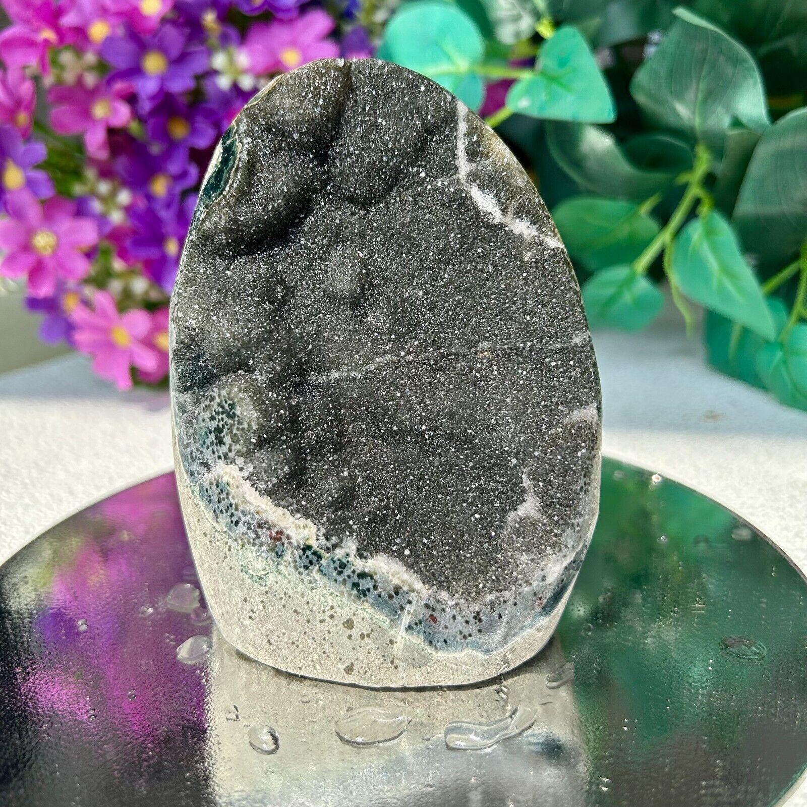 650g Natural Gray-green Amethyst Cluster  Crystal Cutbase Healing Stone Display