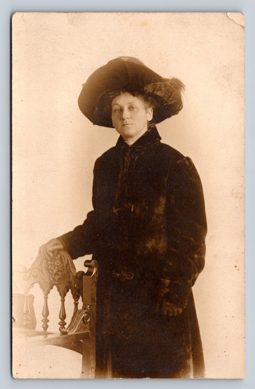RPPC Woman Fur Coat Picture Hat Studio Image ANTIQUE Postcard AZO 1904-1918