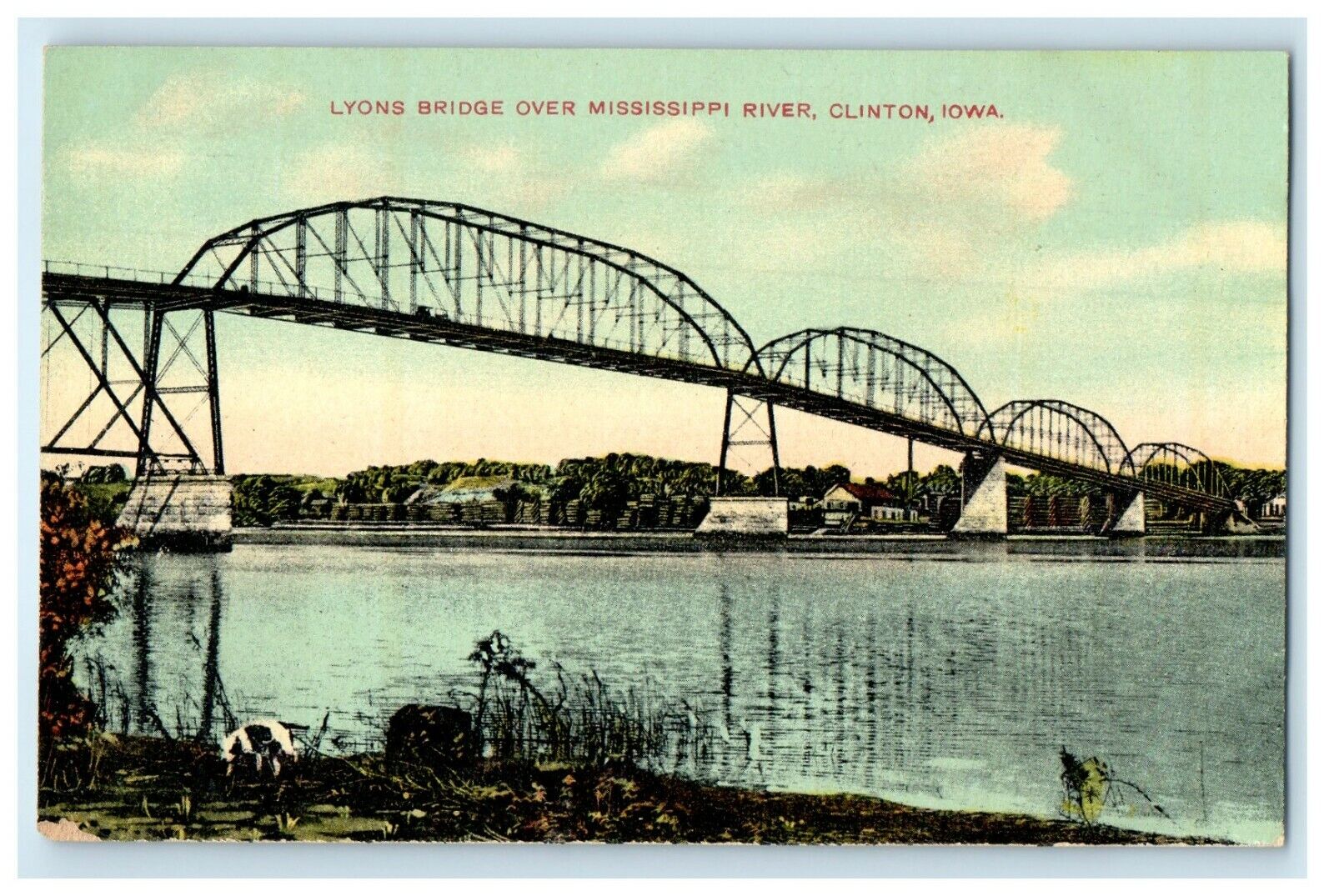 c1910\'s Lyon\'s Bridge Over Mississippi River Clinton Iowa IA Antique Postcard