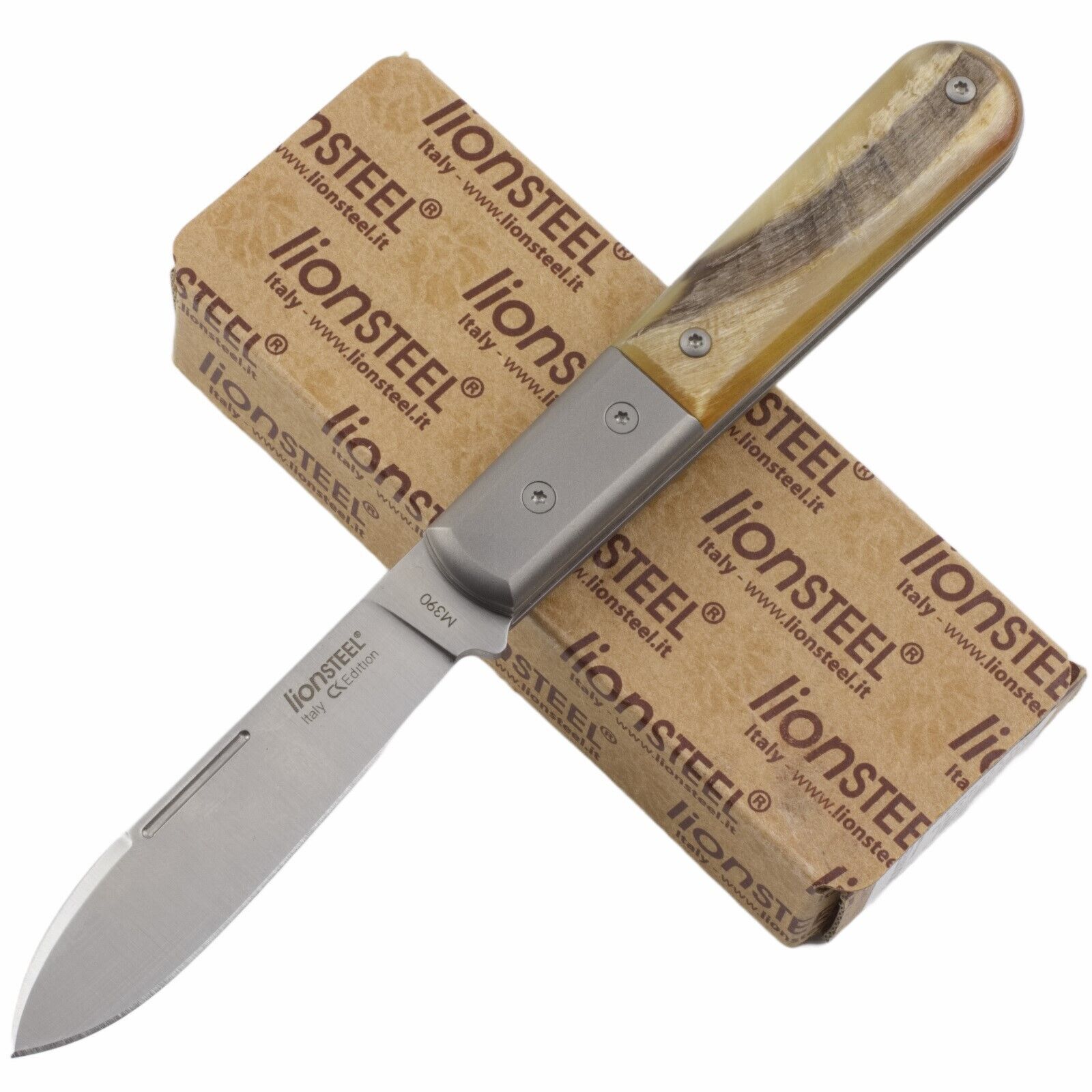 Lionsteel Barlow Roundhead Blade Folding Pocket Knife Rams Horn Handle