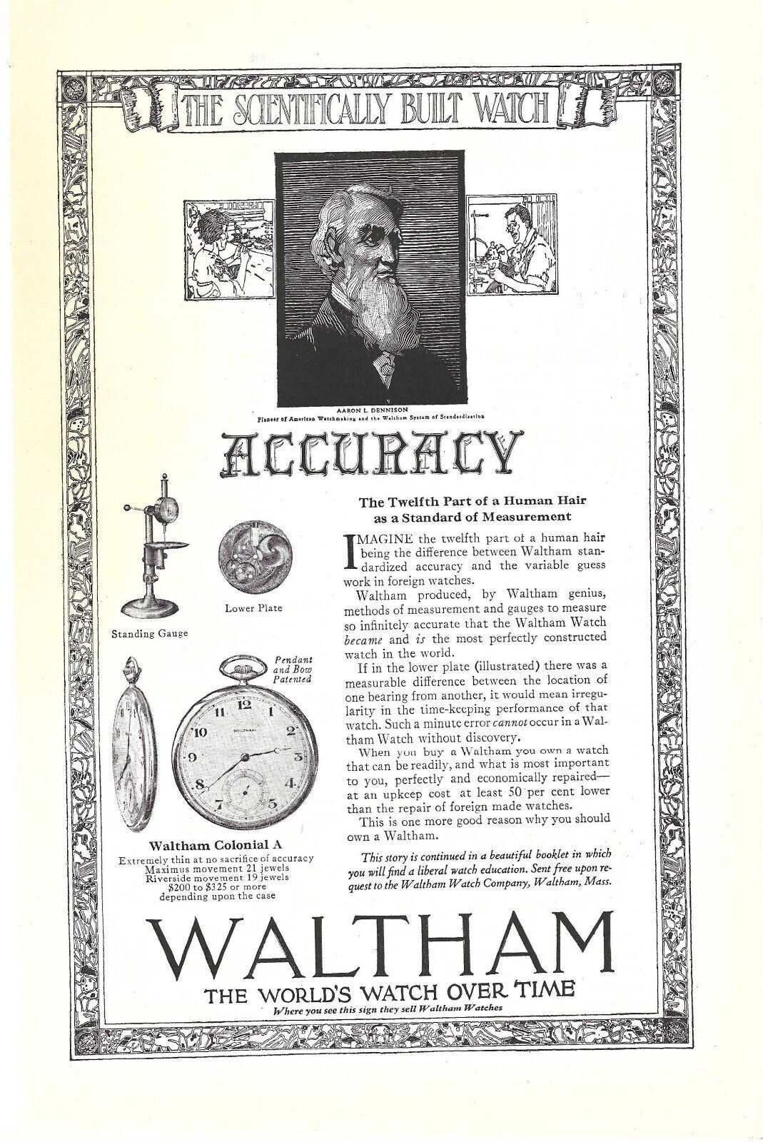 1921 Waltham Watch Company Vintage Print Ad Ephemera Time