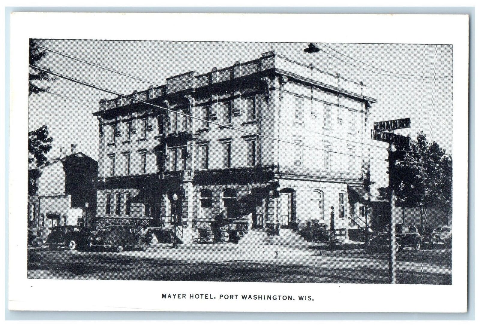 c1920\'s Mayer Hotel & Restaurant Classic Car Port Washington Wisconsin Postcard