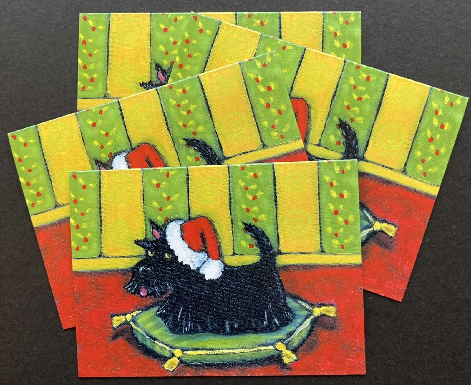 SET OF 4 New SMALL Black Scottie Dog Blank Note Christmas Cards Scottish Terrier