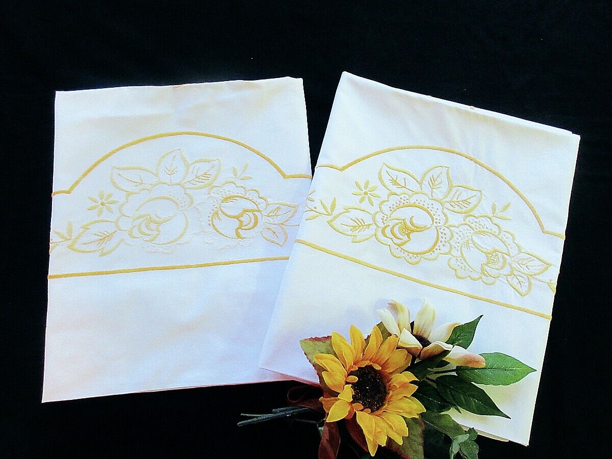 Vintage Euro Pillow Shams Hand-Embroidered Cotton Set of two - 31\