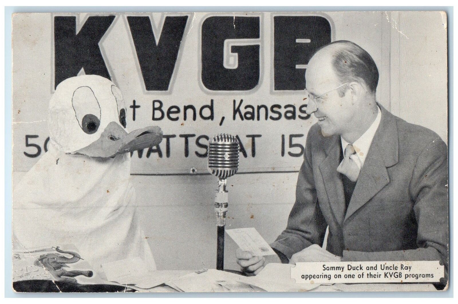 c1960's Sammy Duck And Uncle Ray KVGB Programs Great Bend Kansas KS Postcard