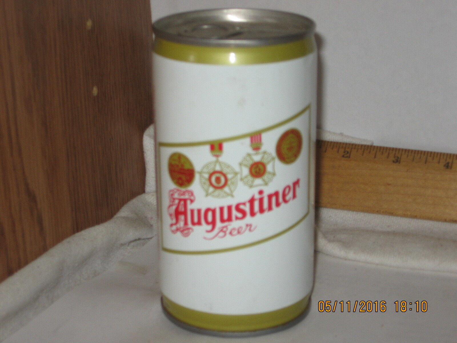 Augustiner Beer, Pittsburgh PA 12 oz crimped steel beer can pull tab bttm opnd