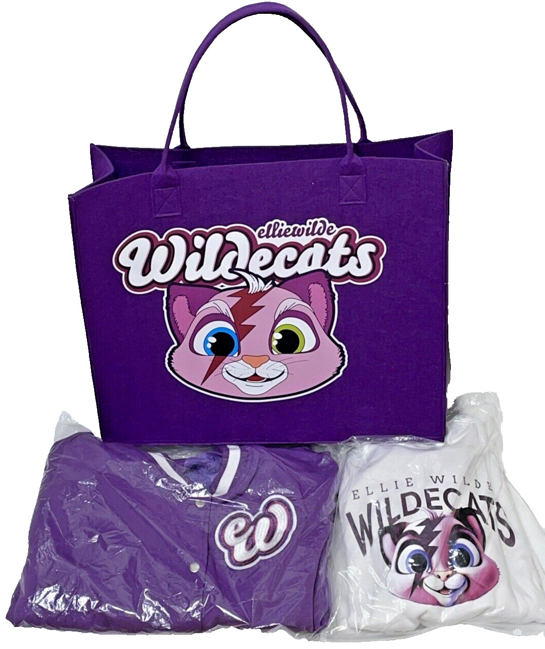 Designer Ellie Wilde Swag Purple Wilde Cats Tote Bag Varsity Jacket Hoodie
