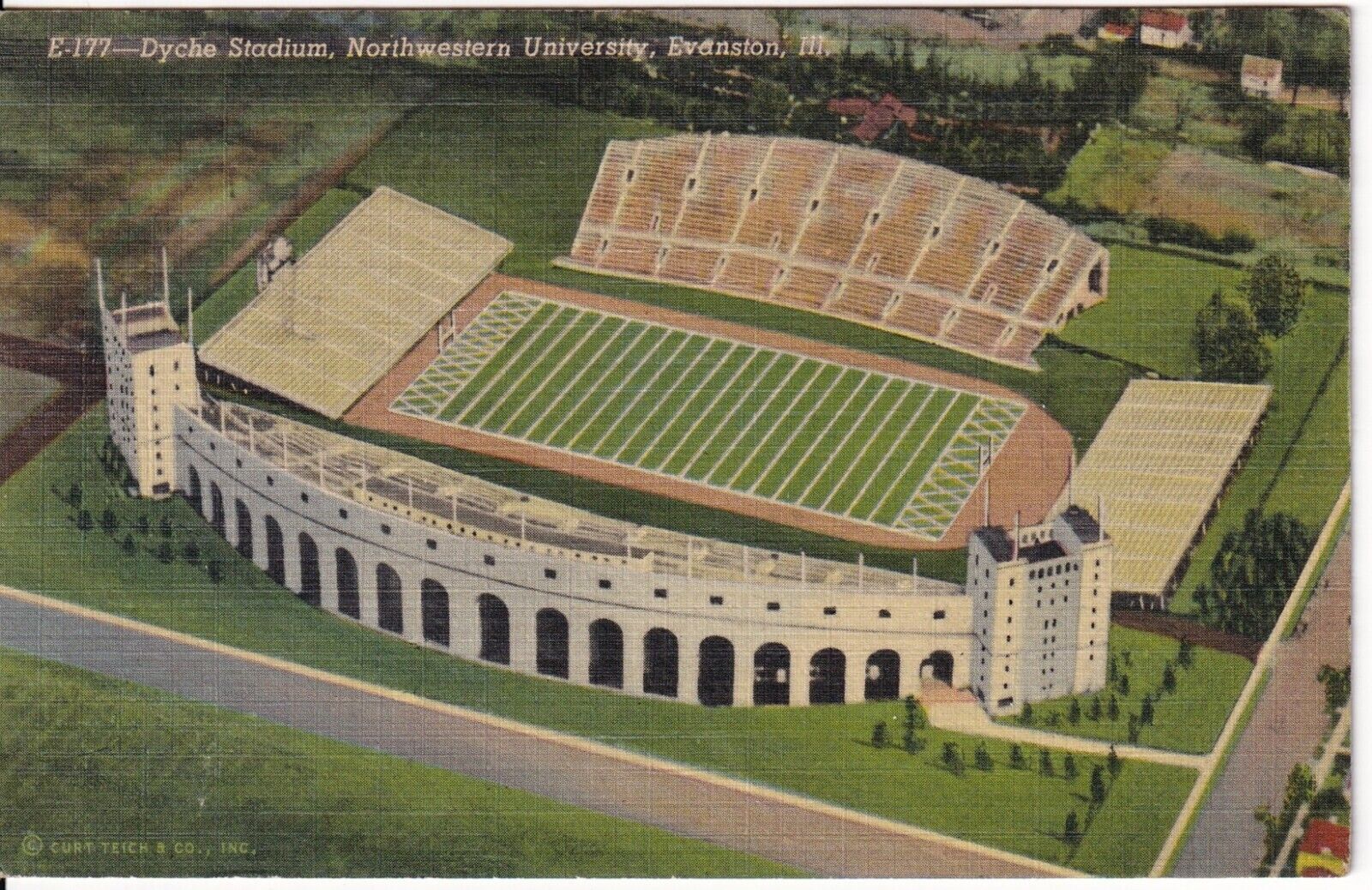Dyche Stadium Northwestern University Evanston Illinois Vintage Postcard Posted
