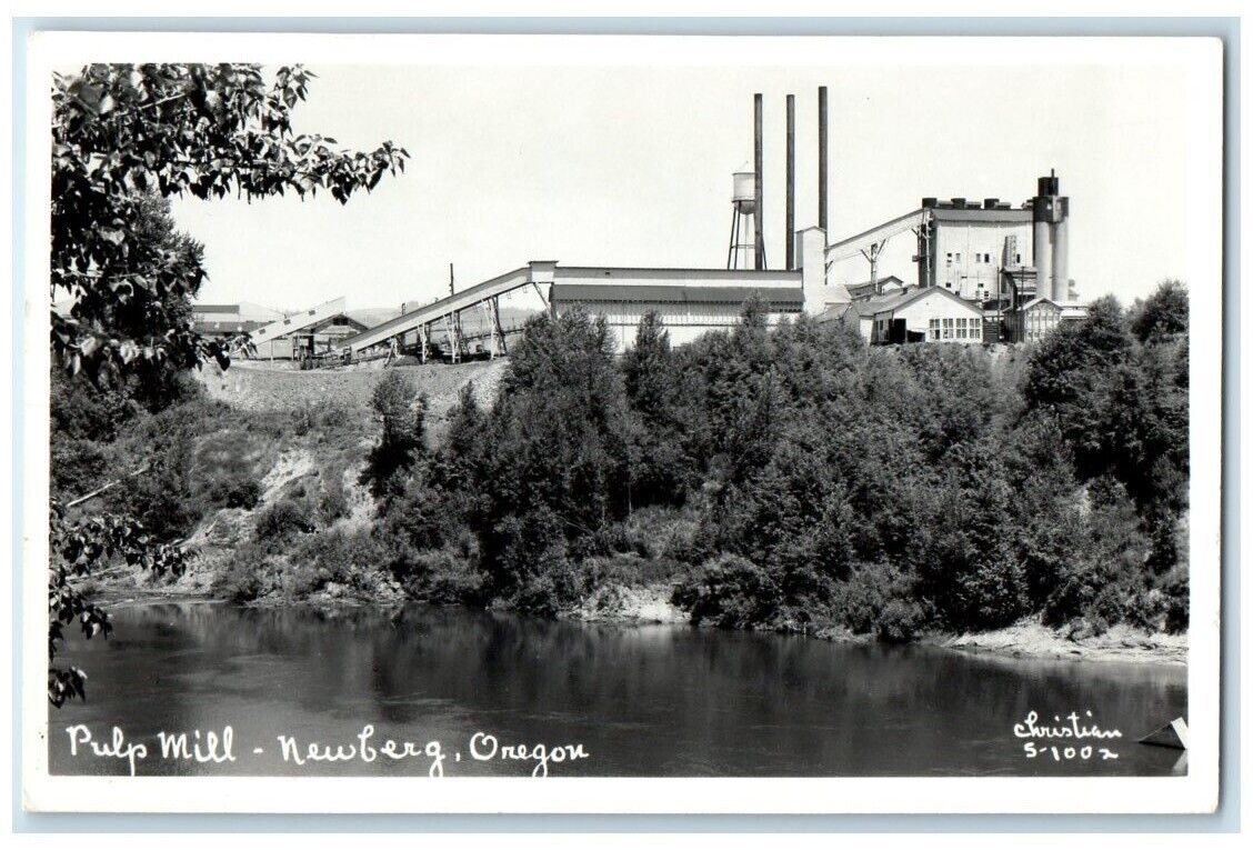 c1950's Pulp Mill Factory View Christian Newberg Oregon OR RPPC Photo Postcard