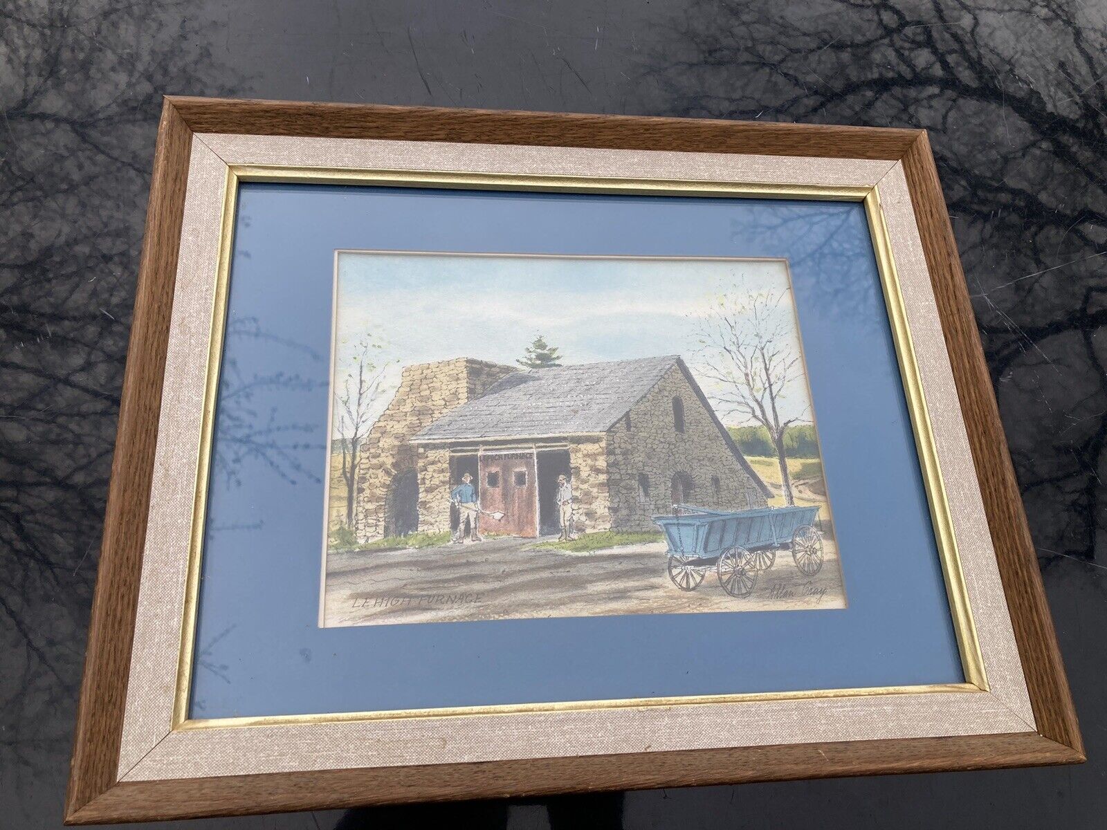 Catasauqua, PA Lehigh Furnace 1800\'s Pen And Ink Sketch Framed Artist Allan Gray
