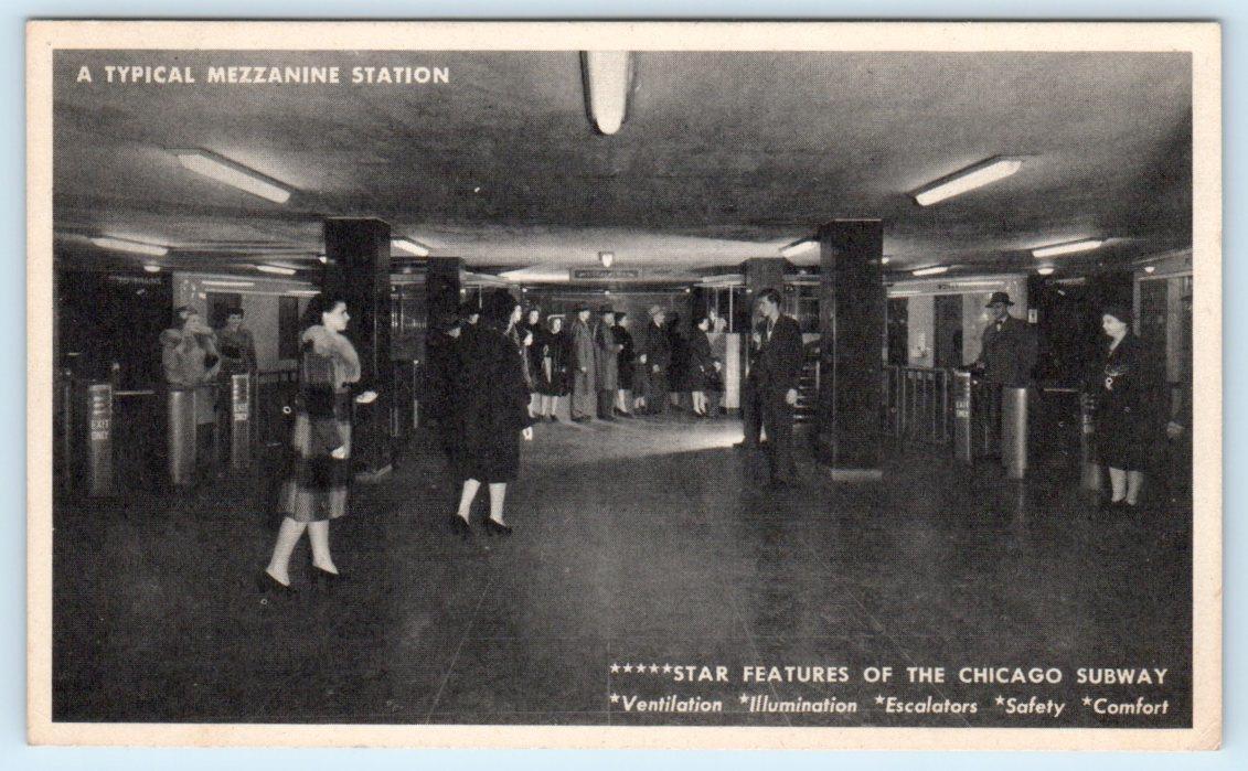 CHICAGO Illinois IL ~ Mezzanine Station CHICAGO SUBWAY c1940s-50s  Postcard