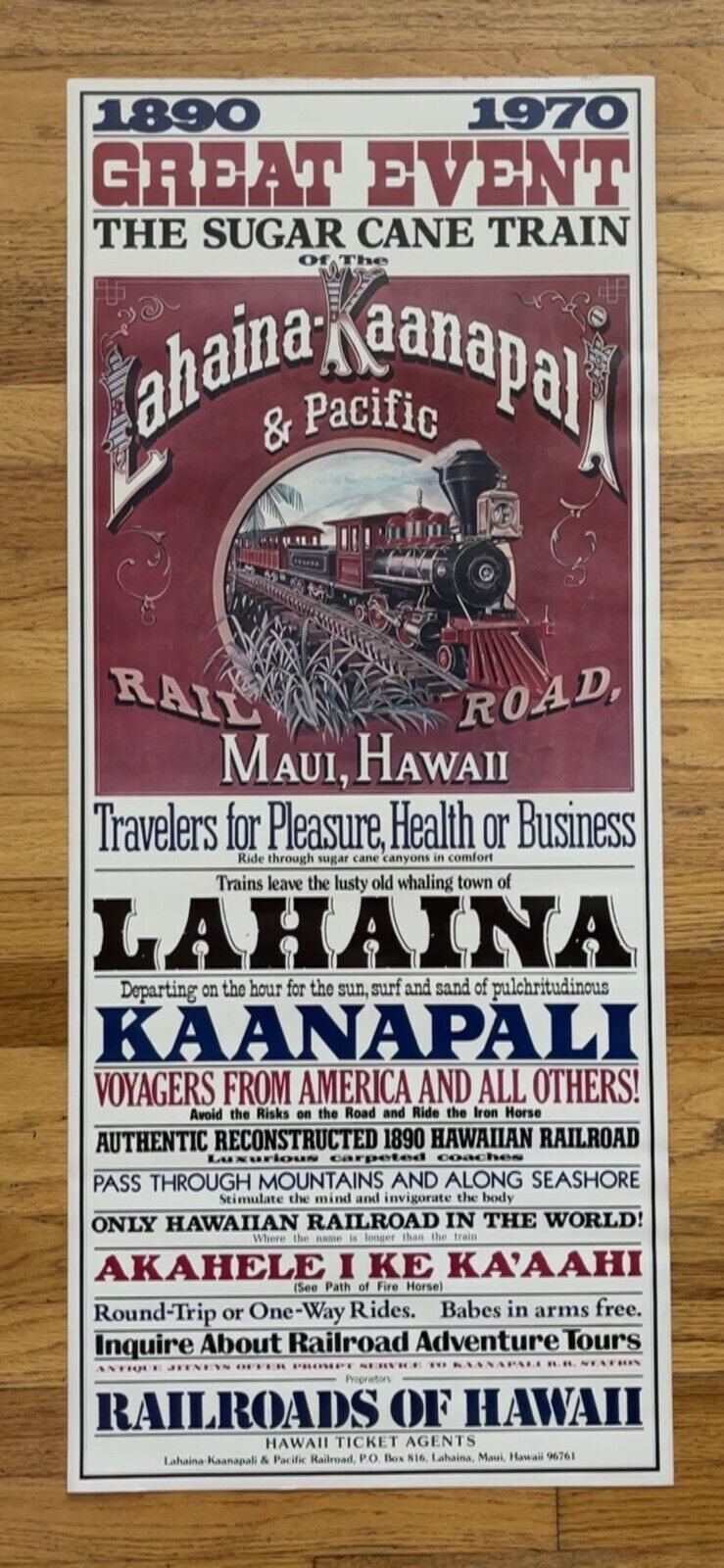 1970 Sugar Cane Train Lahaina Kaanapali Railroad Vintage Poster (Maui/Hawaii)