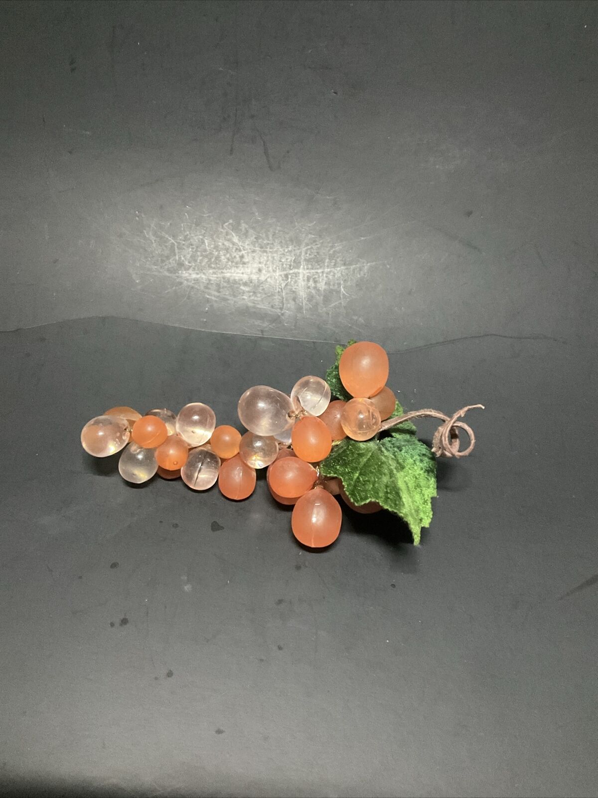 Vintage Lucite Orange Grapes Clear and Frosted With Velveteen Leaves Wire Strung