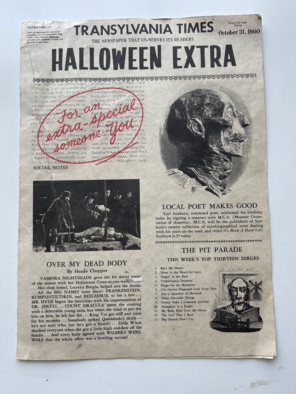 Vintage 1974 Halloween Extra Transylvania Times American Greetings Collectable