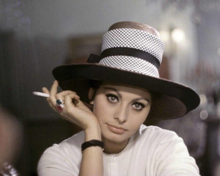 Sophia Loren cool 1960\'s pose in wide brimmed hat smoking cigarette 24x36 Poster