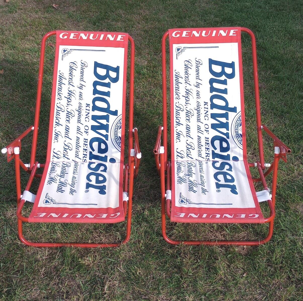 (2) Budweiser Canvas Beach Chair Folding Chair Red Classic Bud Genuine Logo