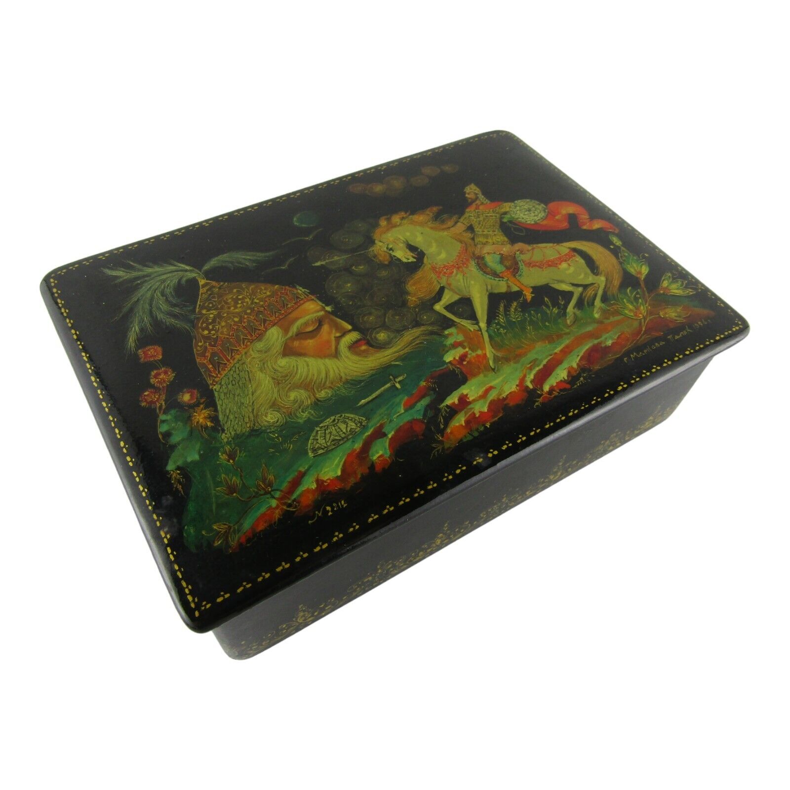 Vintage Russian Markova Palekh Signed Lacquer Box USSR 1976 6 Inch