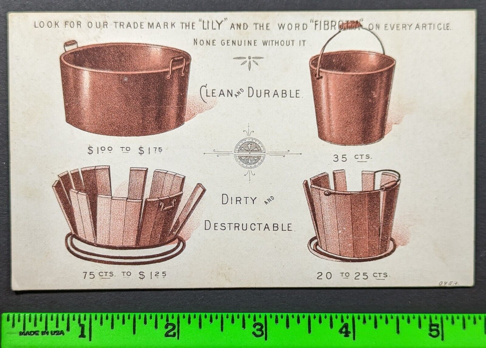 Vintage 1890s Fibre Ware Bowls Pan Buckets Business Card